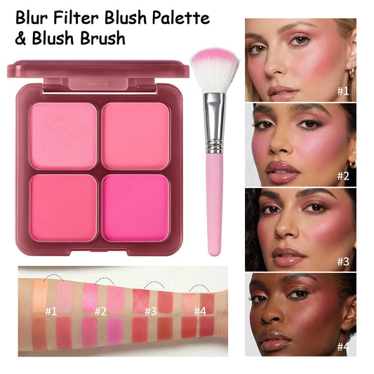 Blur Filter Blush Palette and Cheek Makeup Kit for a Natural Flushed Look