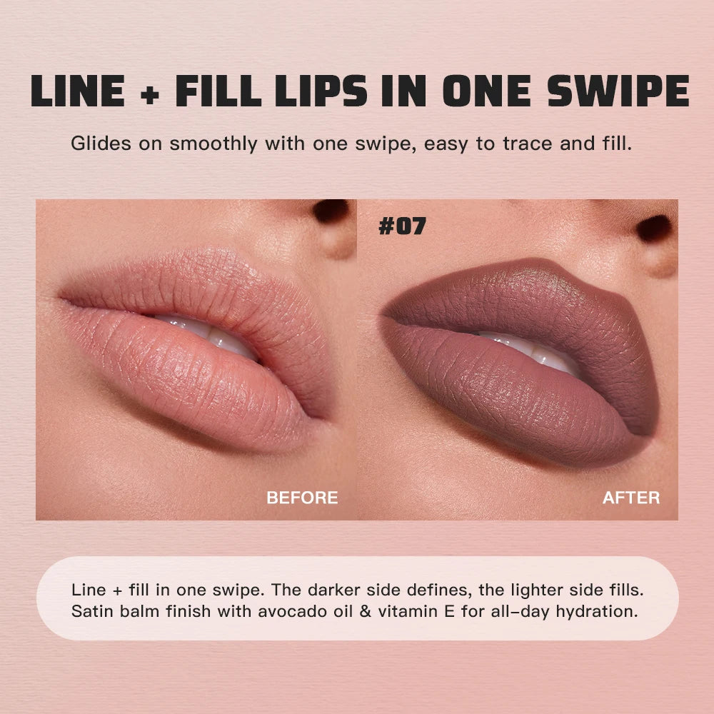 Lip Contour Liner and Lip Gloss Stick for Defined Long Lasting Matte Finish