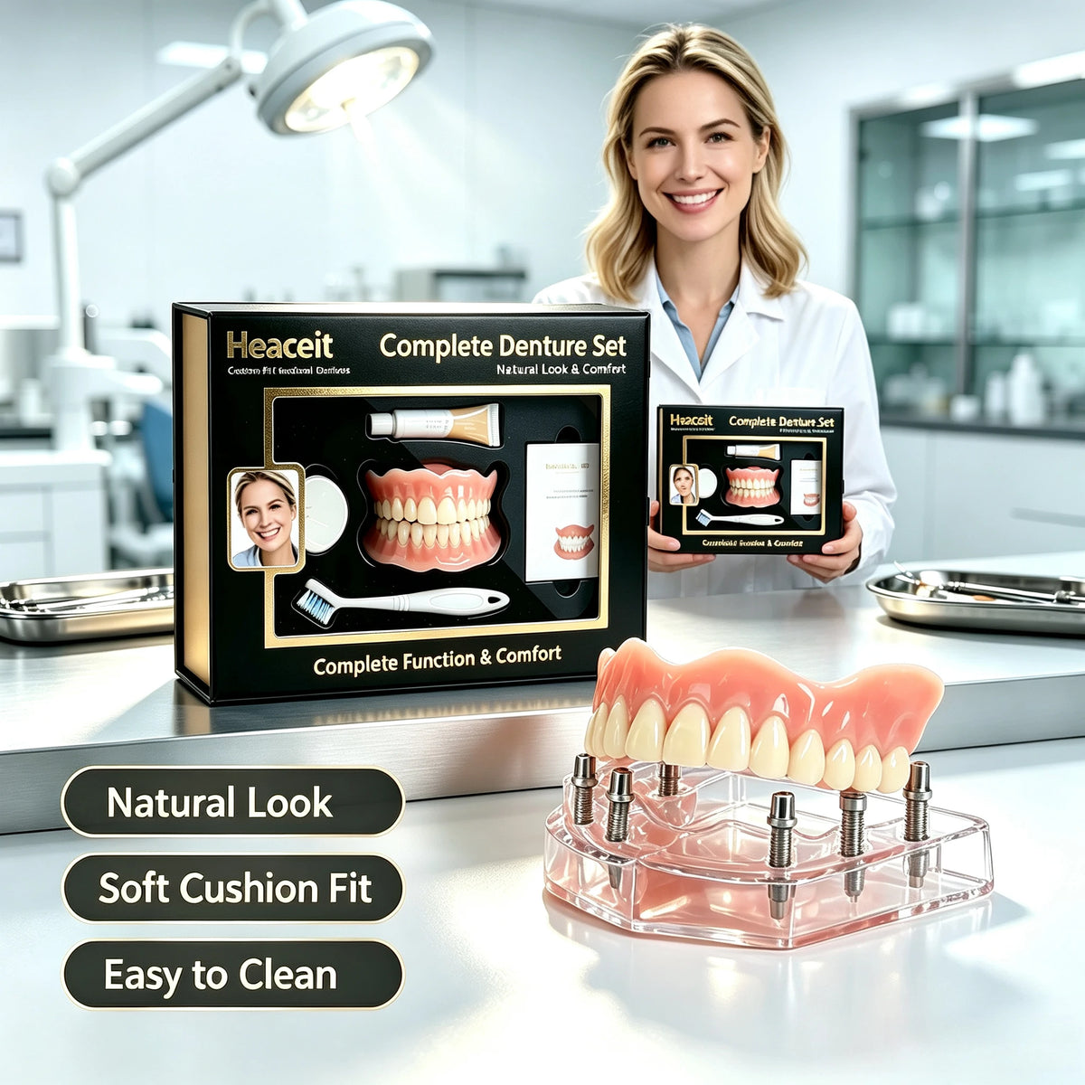 Silicone Full Denture Set and Fake Teeth Alternative for Daily Natural Oral Comfort