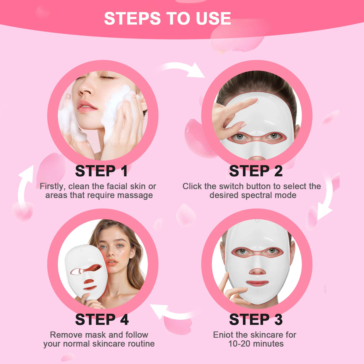 LED Photon Facial Mask and Light Therapy Device for Home Skin Rejuvenation