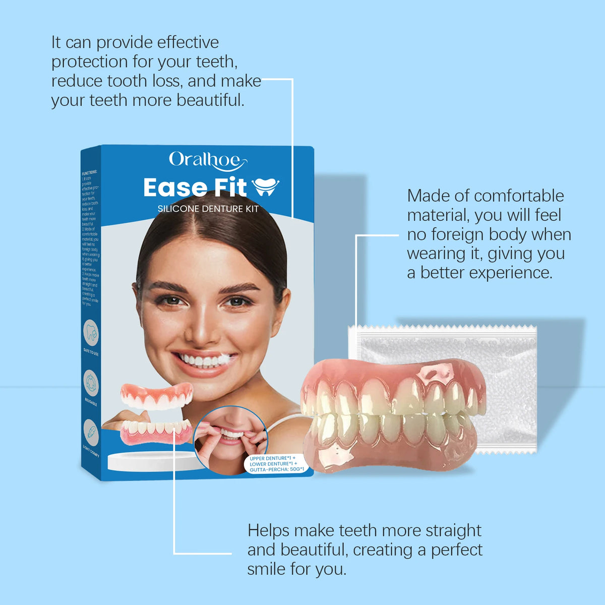 Full Denture Set and Temporary Dental Veneers for Natural Smile and Tooth Restoration