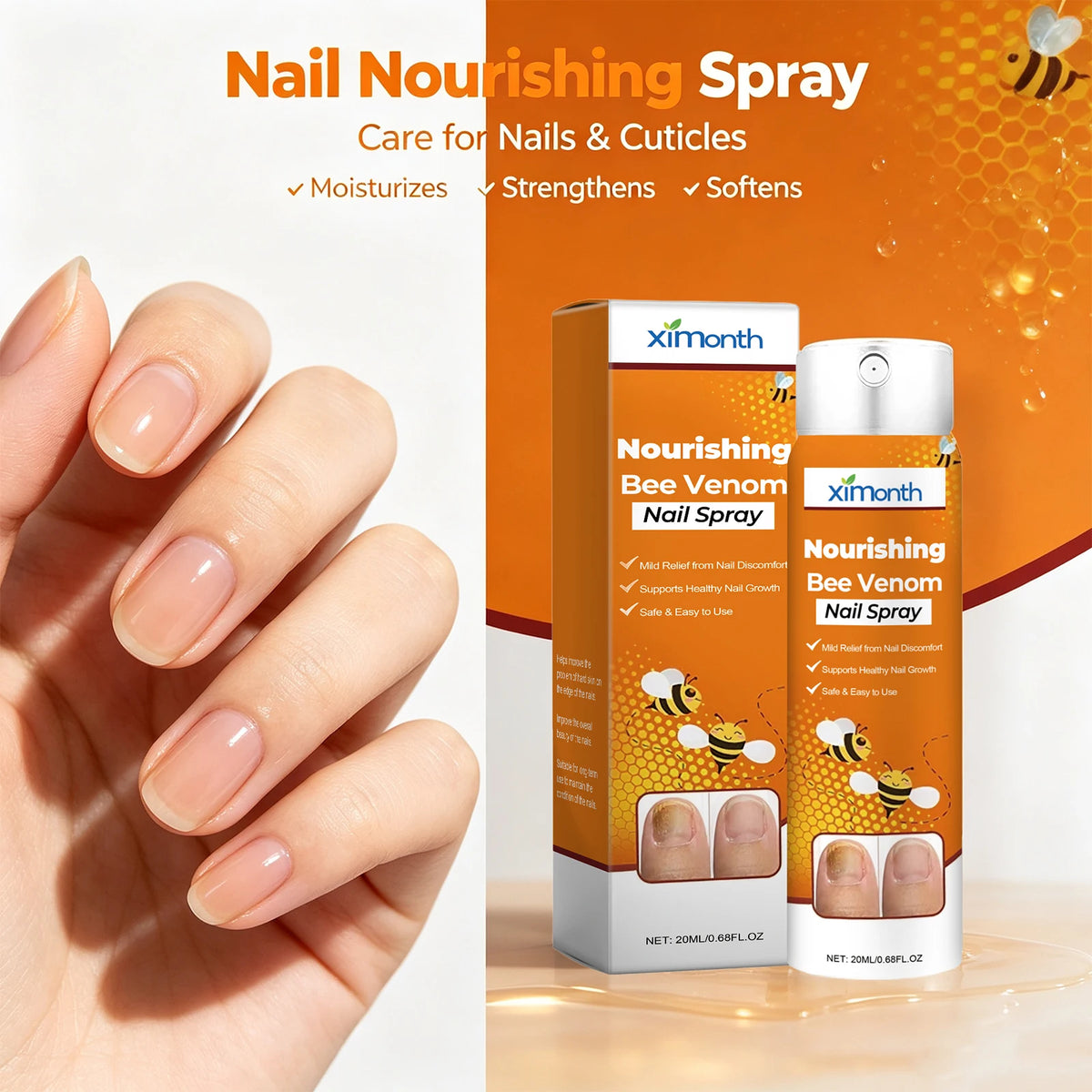 Bee Venom Nail Spray and Fungus Treatment for Restoring Damaged and Brittle Nails