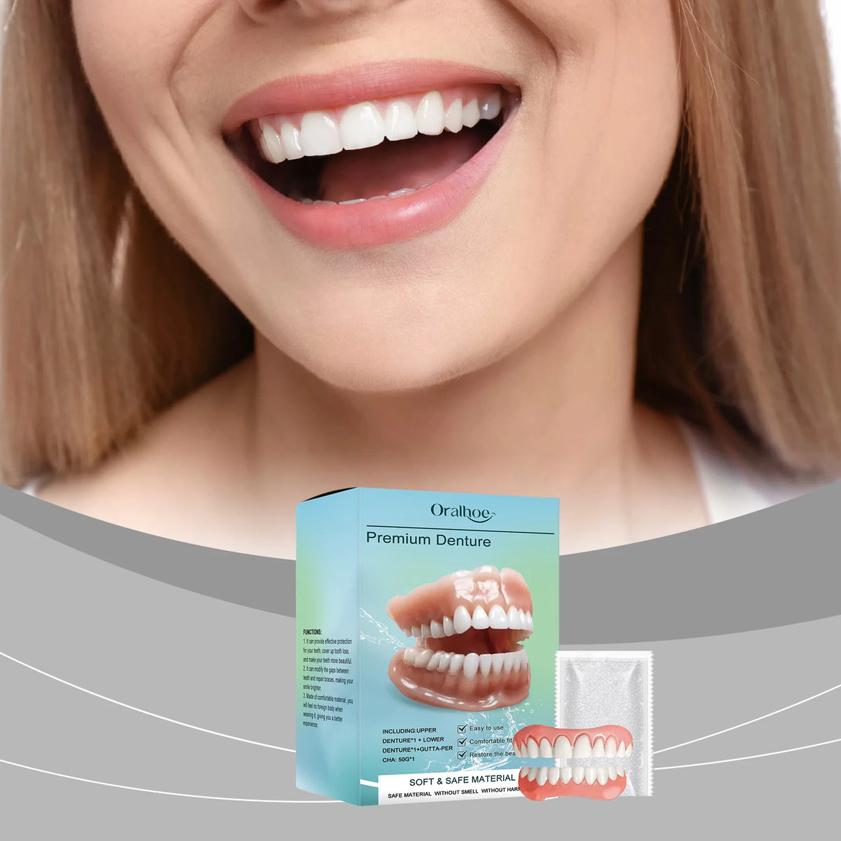 Silicone Denture Set and Temporary False Teeth for Improving Your Smile and Confidence