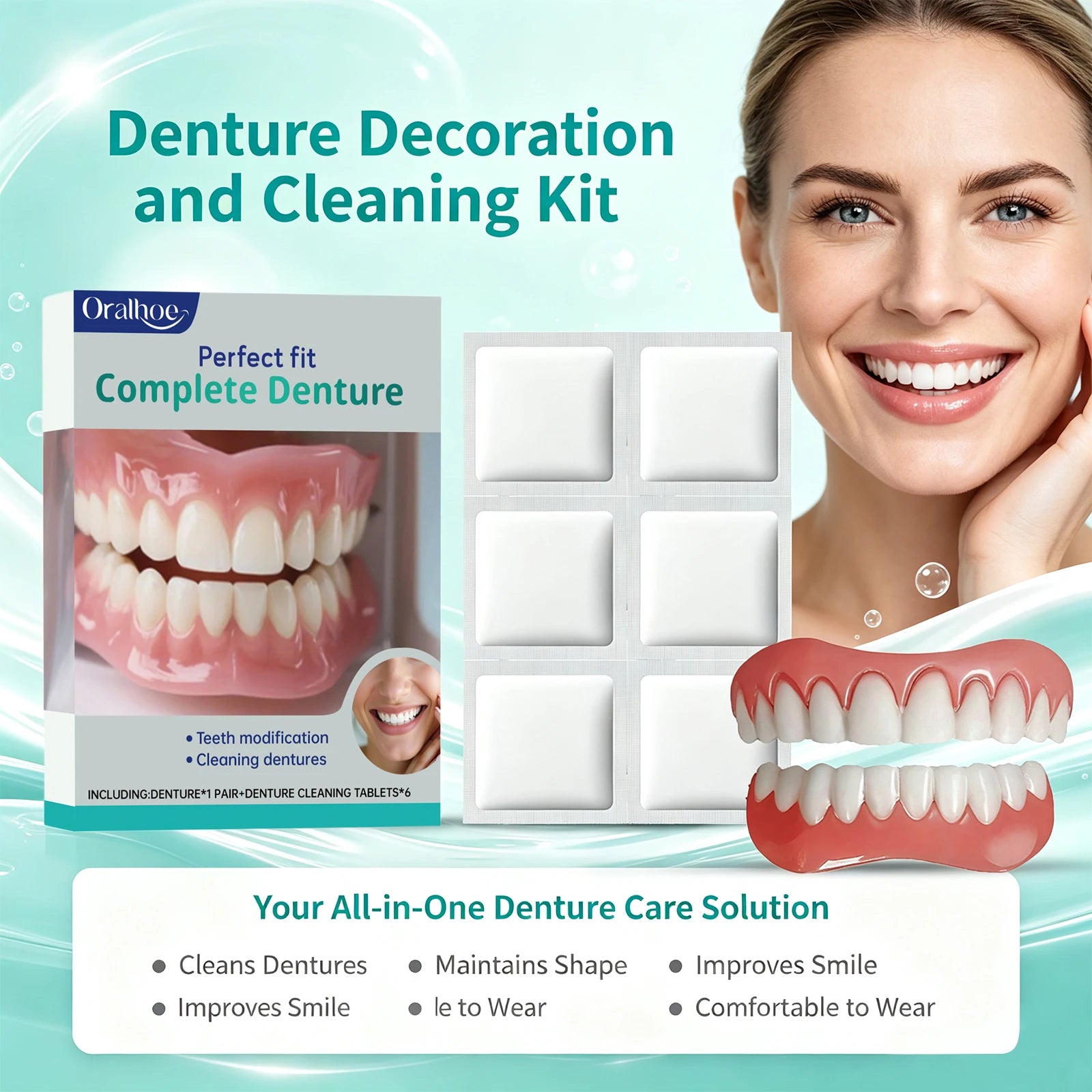 Cosmetic Denture Kit and Fake Teeth Set for Covering Missing or Stained Teeth - 6