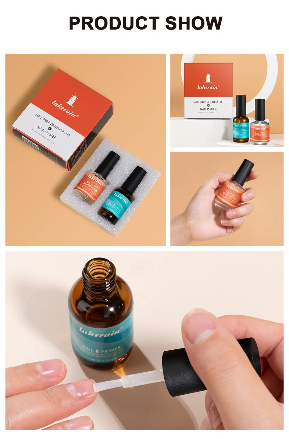 Nail Prep Dehydrator and Acid Free Primer set for long lasting gel manicure