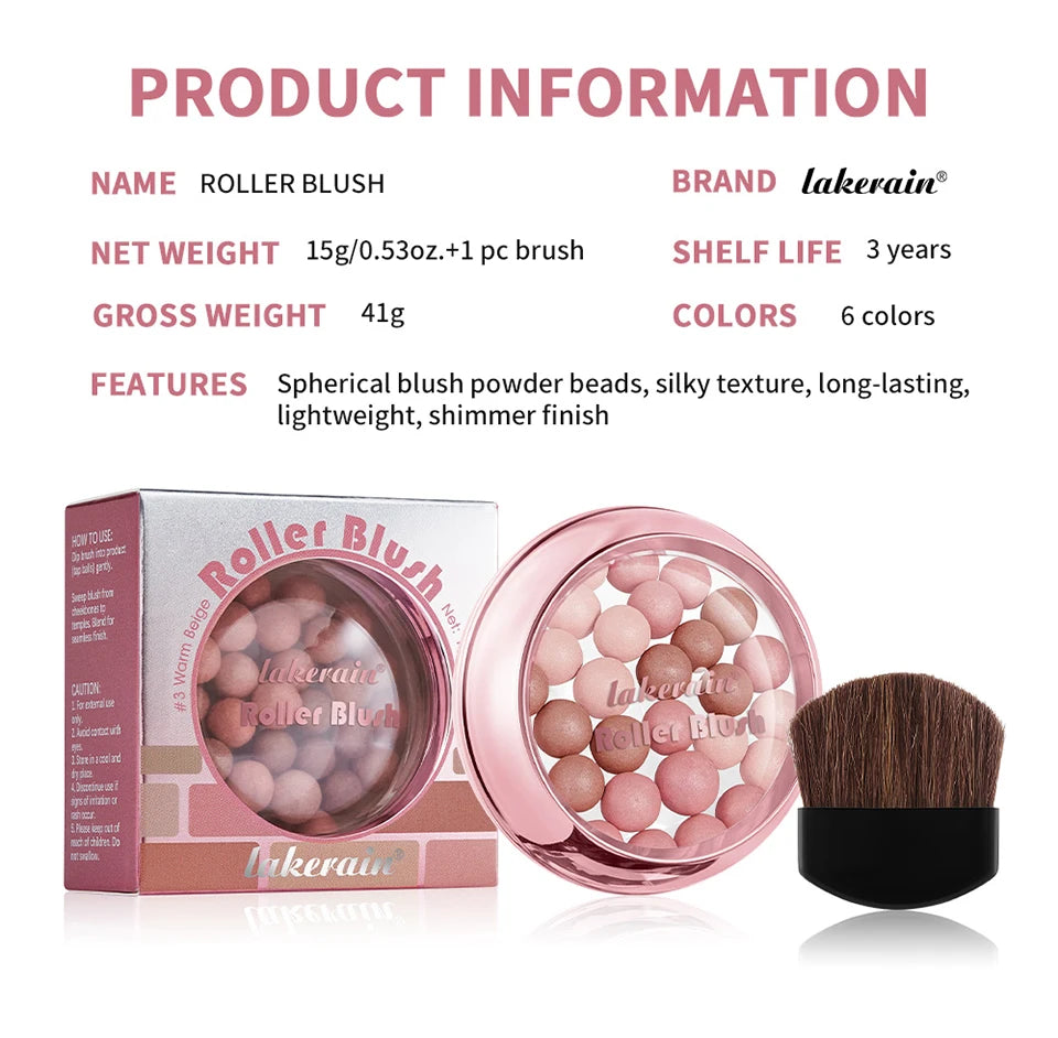 Roller Blush and Shimmer Powder Beads for Natural Glowing Cheek Makeup