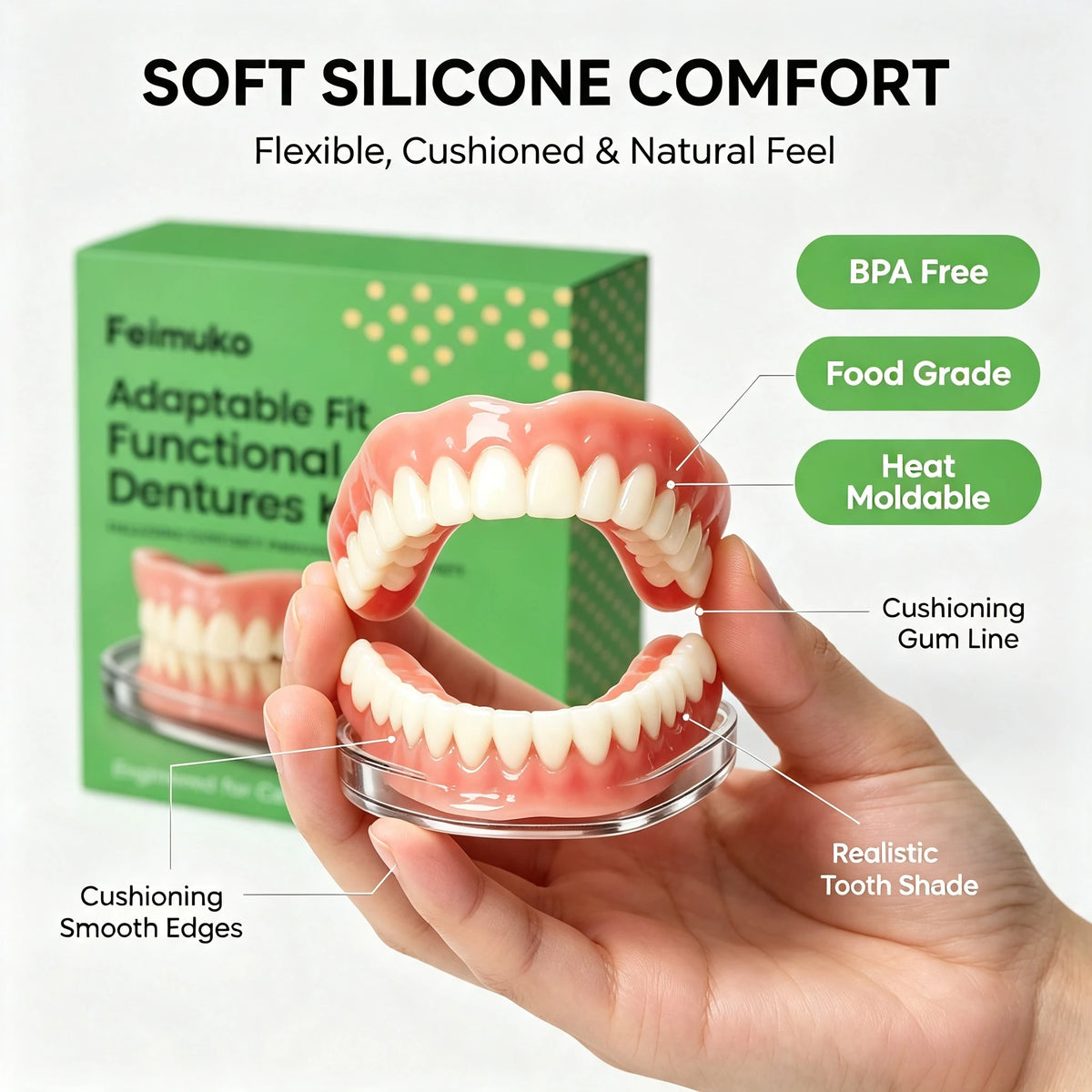 Soft Silicone Snap On Dentures and Instant Smile Teeth for Daily Wear and Events