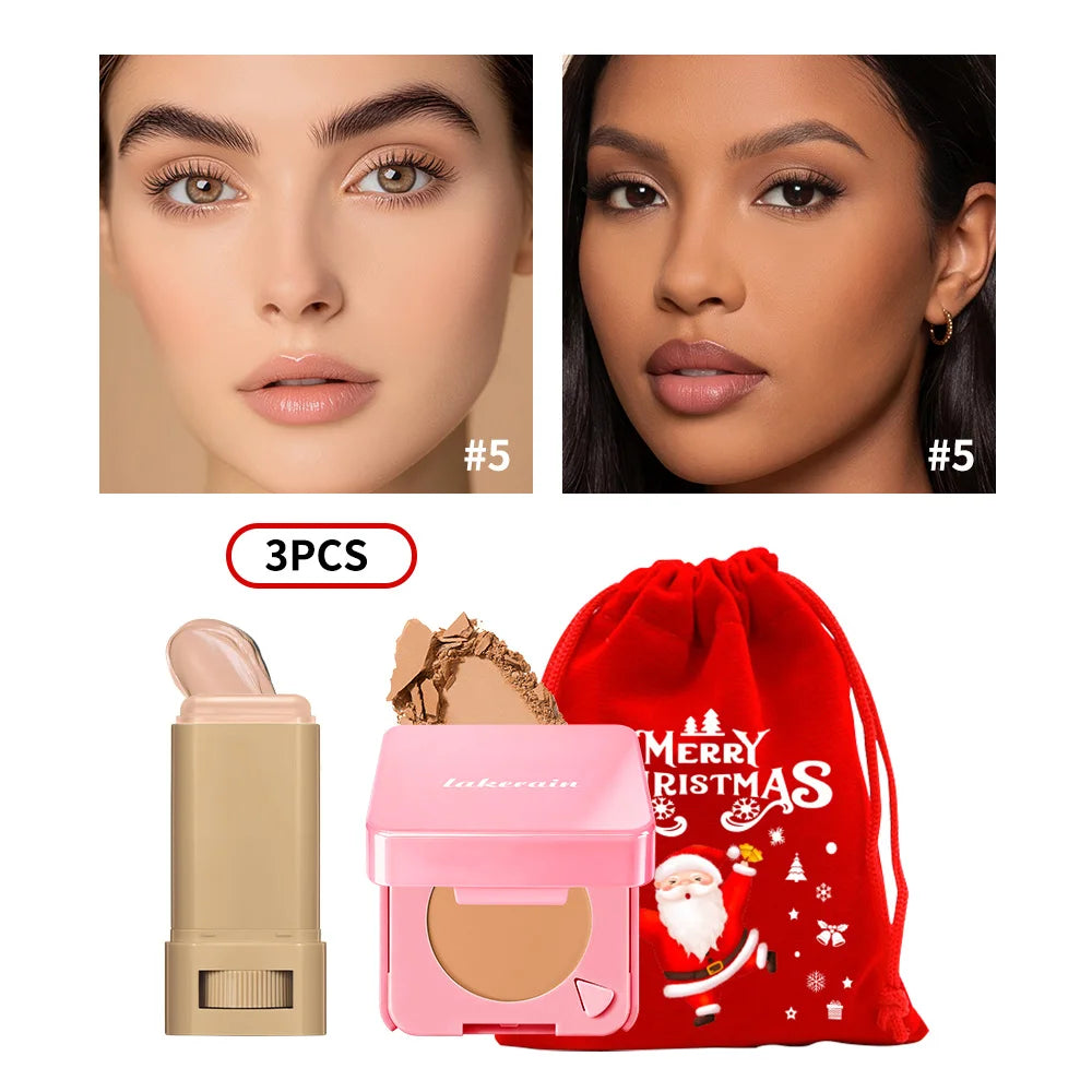 Foundation Stick and Pressed Powder Set for Daily Makeup and Holiday Gifting