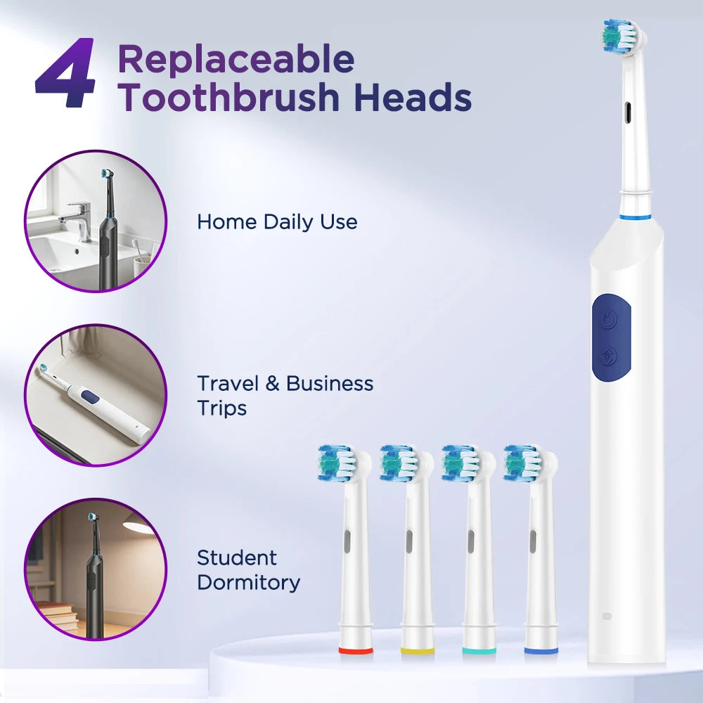 Rotating Electric Toothbrush and Rechargeable Oral Care Device for Adults