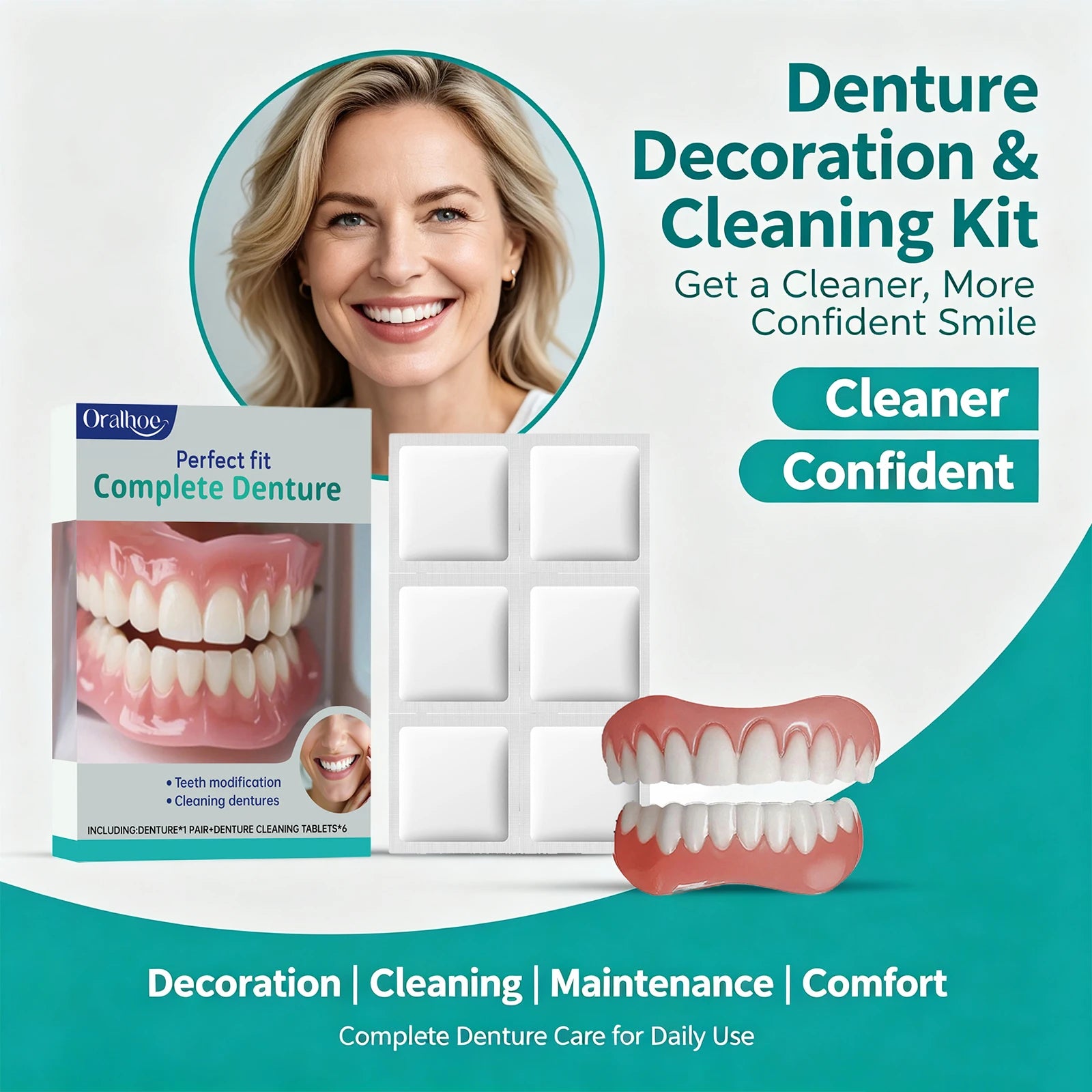 Cosmetic Denture Kit and Fake Teeth Set for Covering Missing or Stained Teeth - 2