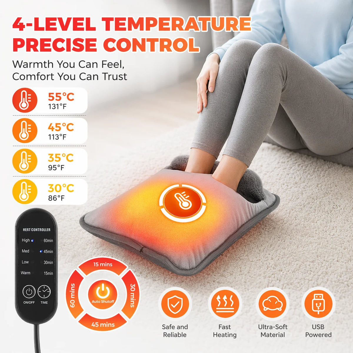 USB Foot Warmer and Electric Heating Pad for Cold Feet at Home or Office