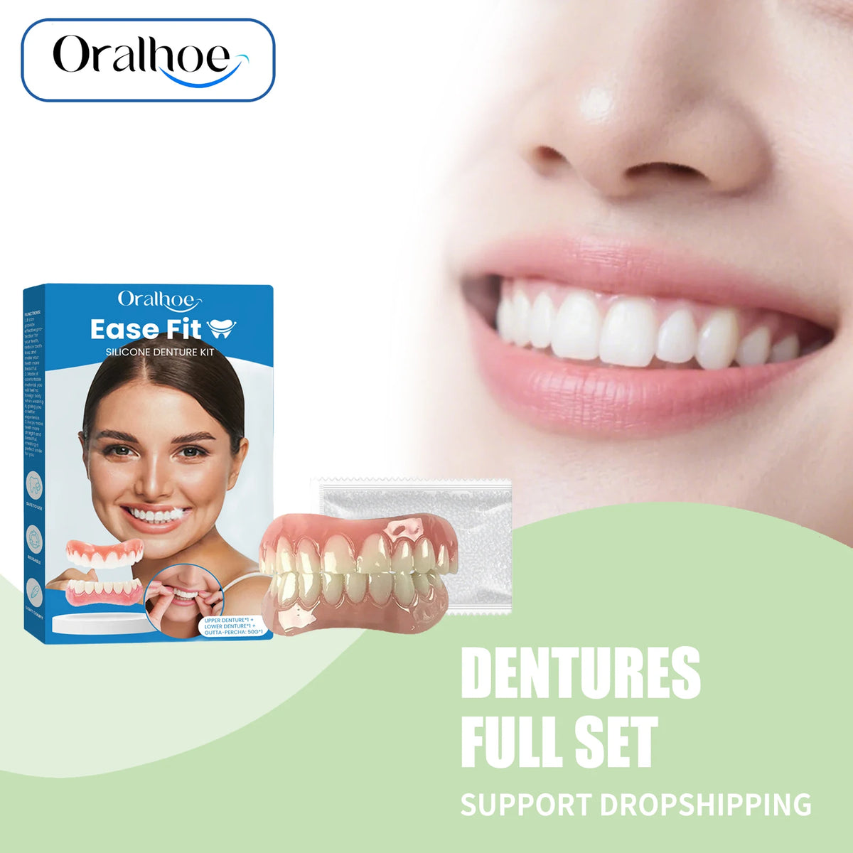 Full Denture Set and Temporary Dental Veneers for Natural Smile and Tooth Restoration