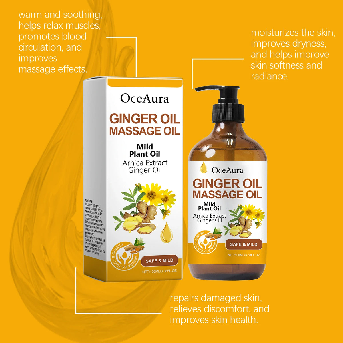 Ginger Massage Oil and Body Relaxing Essential Oil for Skin Nourishing Therapy