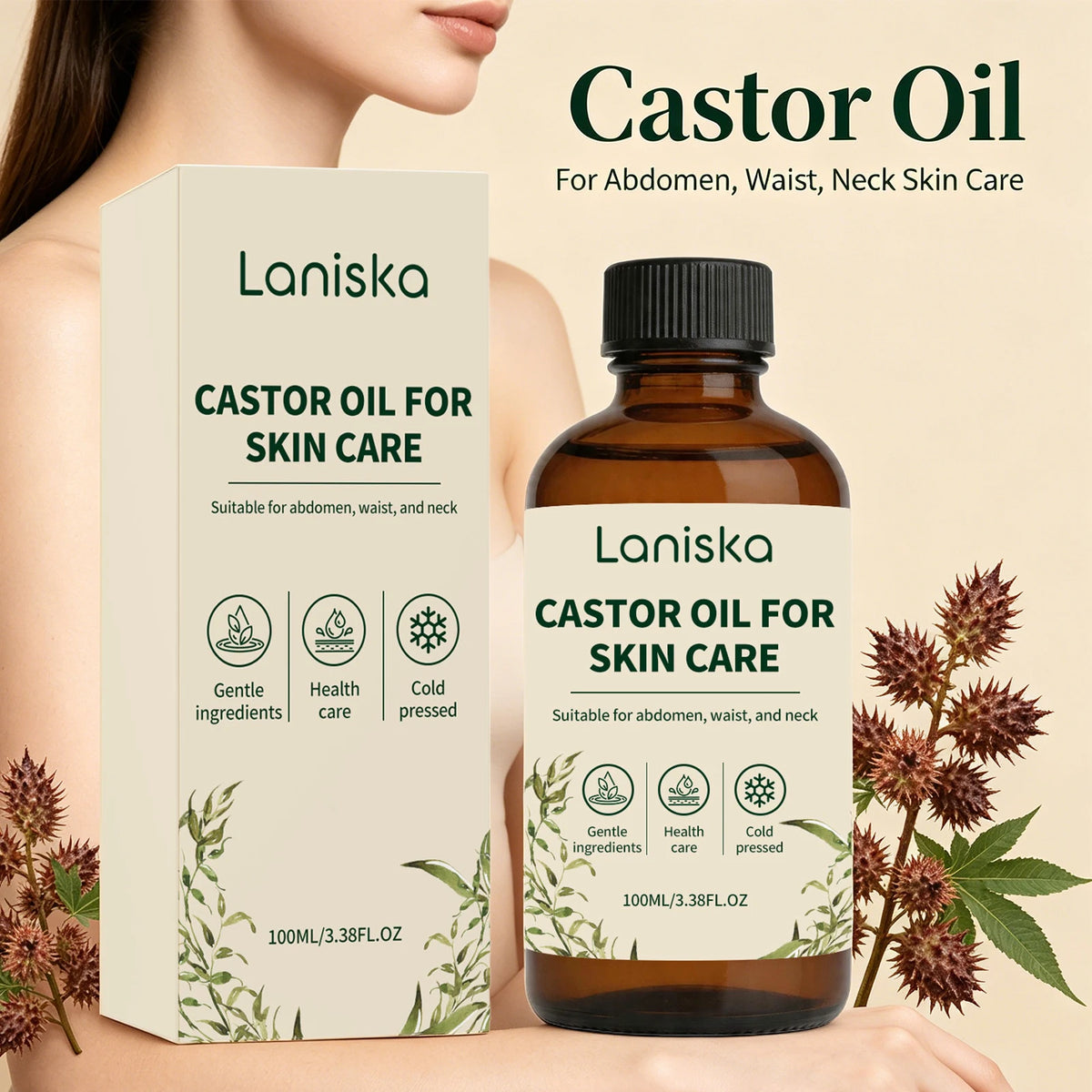 Cold Pressed Castor Oil and Moisturizing Body Care for Dry Skin and Massage