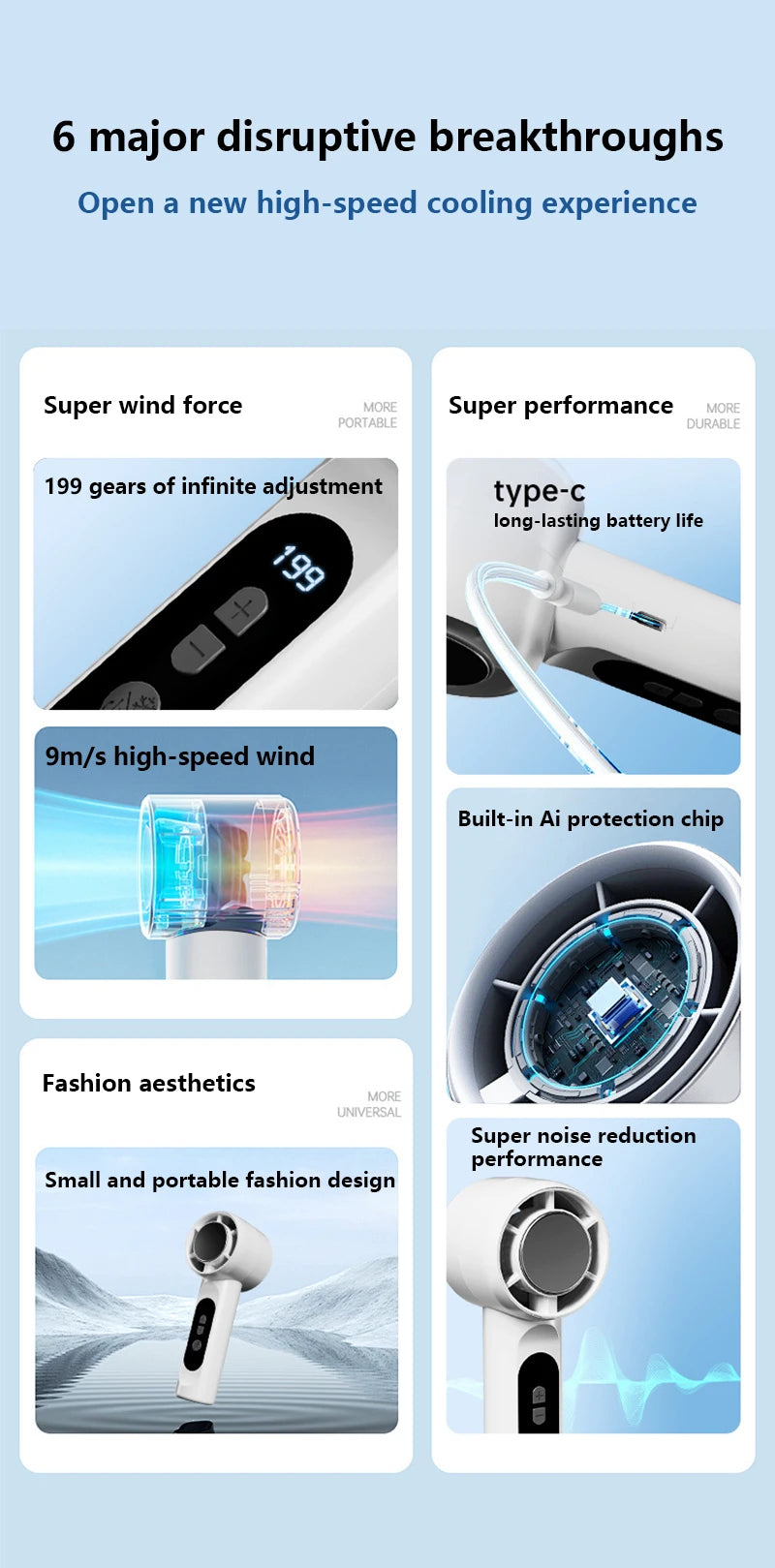 Rechargeable Turbo Mini Fan and Ice Cooling Handheld Device for Travel and Office