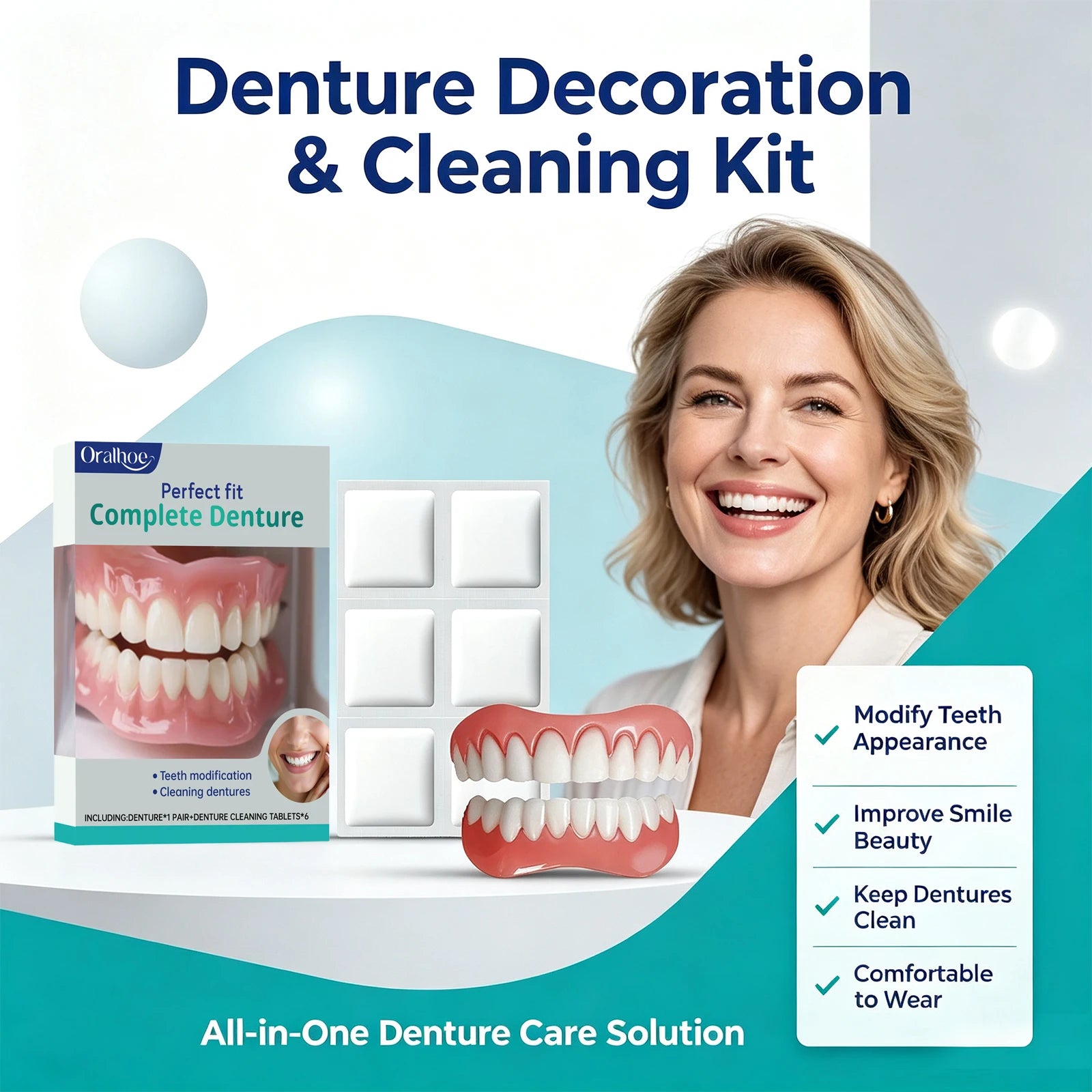 Cosmetic Denture Kit and Fake Teeth Set for Covering Missing or Stained Teeth - 5