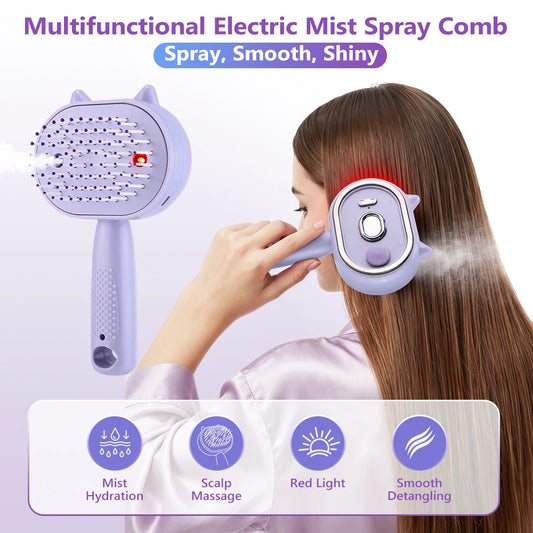 Electric Mist Spray Comb and Scalp Massager Brush for Daily Hair Hydration