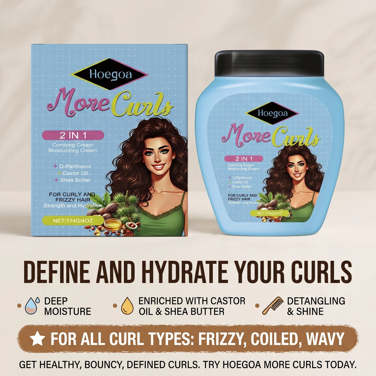 More Curls Hair Cream and Curl Defining Leave In for Hydrating Frizzy Hair