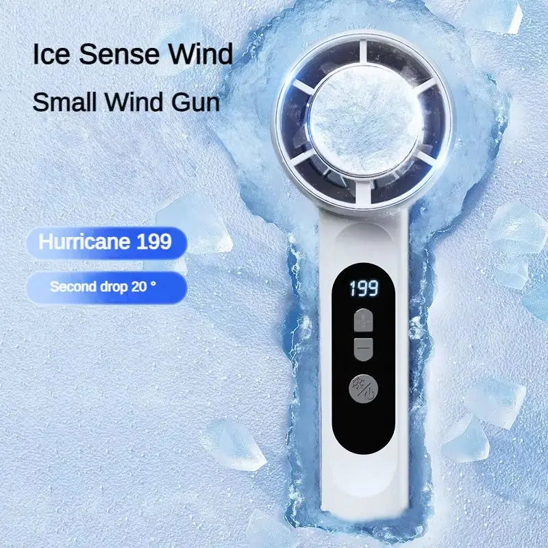 Rechargeable Turbo Mini Fan and Ice Cooling Handheld Device for Travel and Office