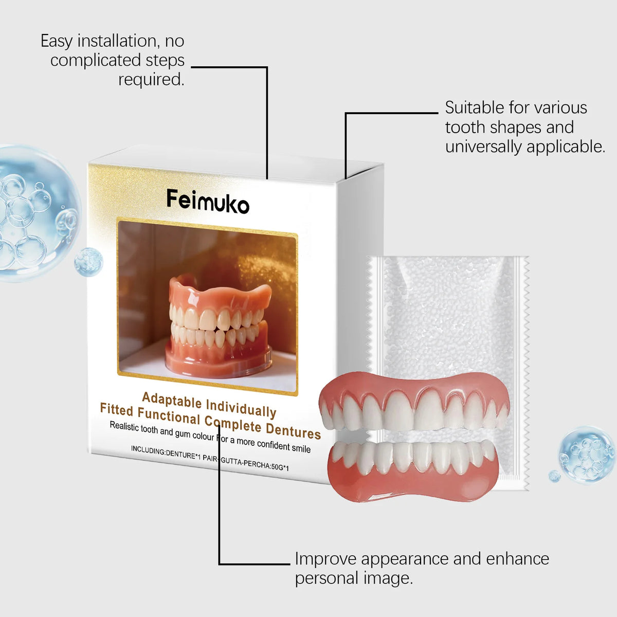 Denture Decoration Set and Fake Teeth Liners for Instant Smile Makeover at Home