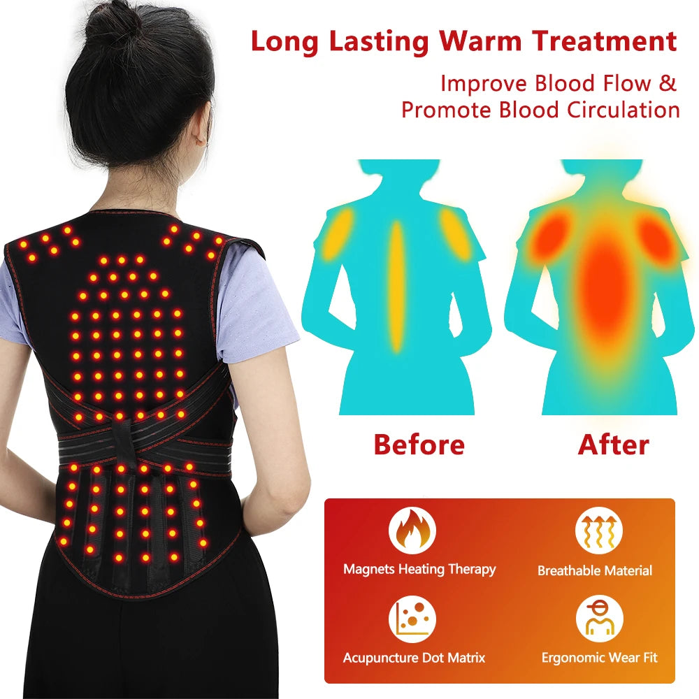 Self Heating Tourmaline Back Brace and Magnetic Posture Support for Relief - 21