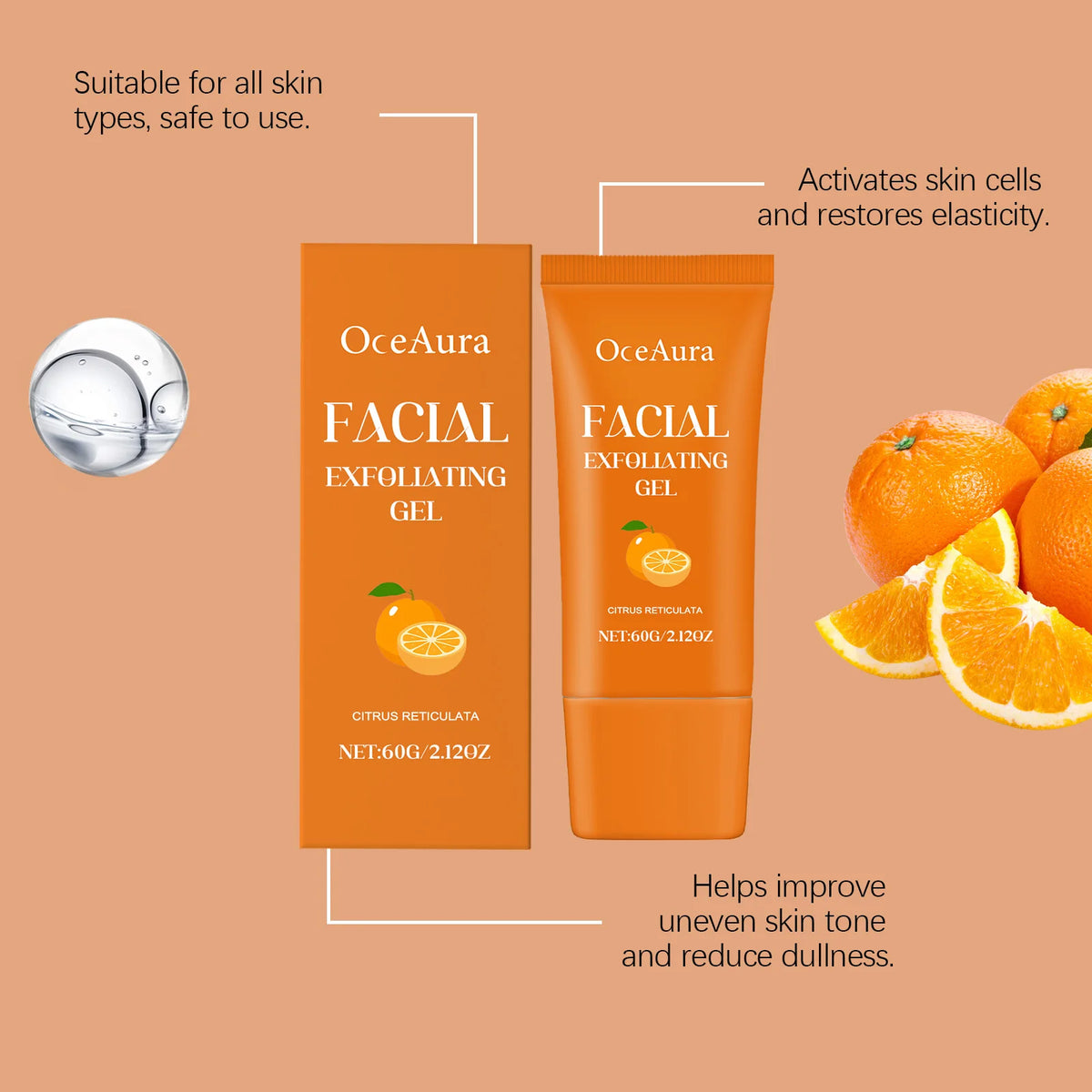 Orange Exfoliating Gel and Facial Scrub Cleanser for Brightening Dull Skin