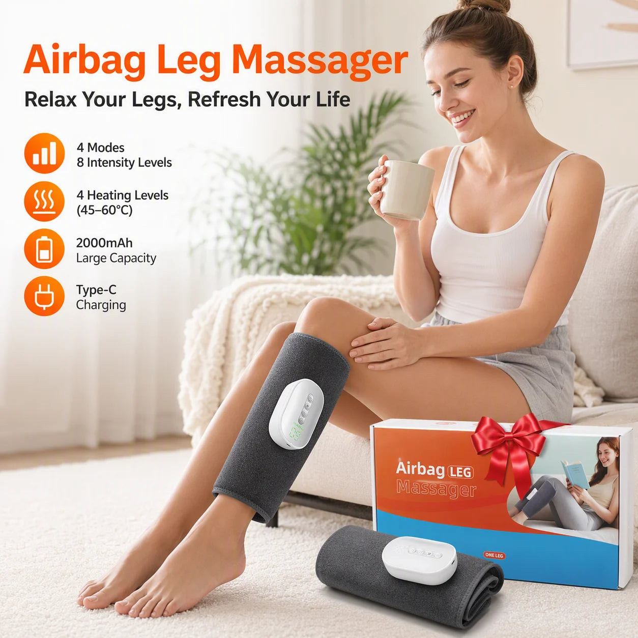Heat Air Compression Calf Massager and Leg Recovery Wrap for Tired Muscles - 1