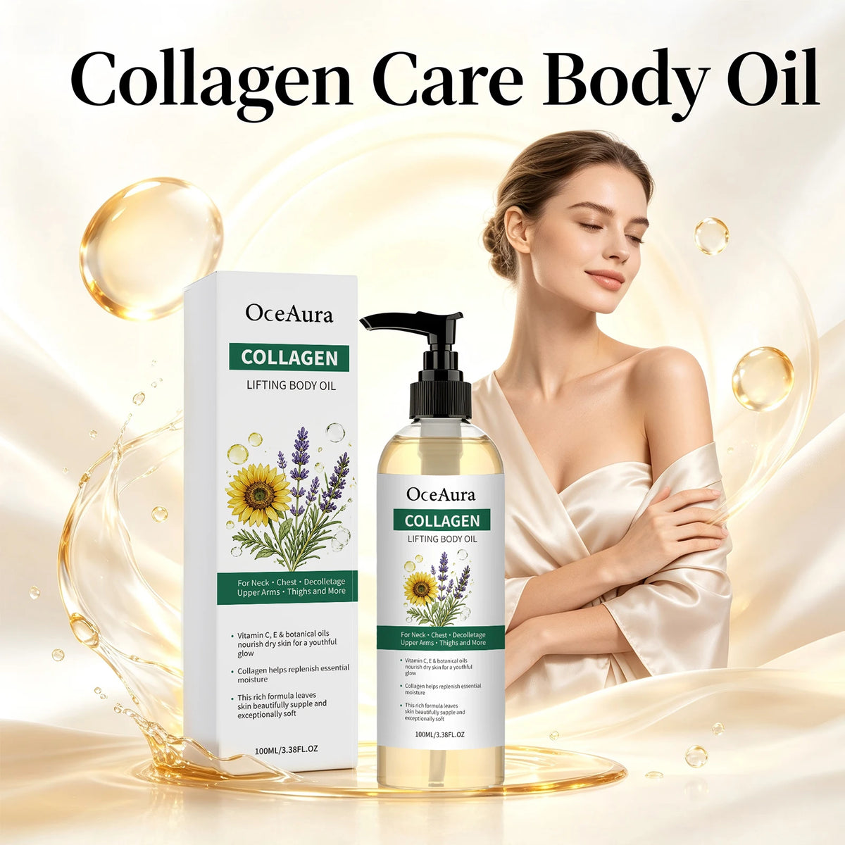 Collagen Body Oil and Skin Firming Serum for Daily Moisturizing and Hydration
