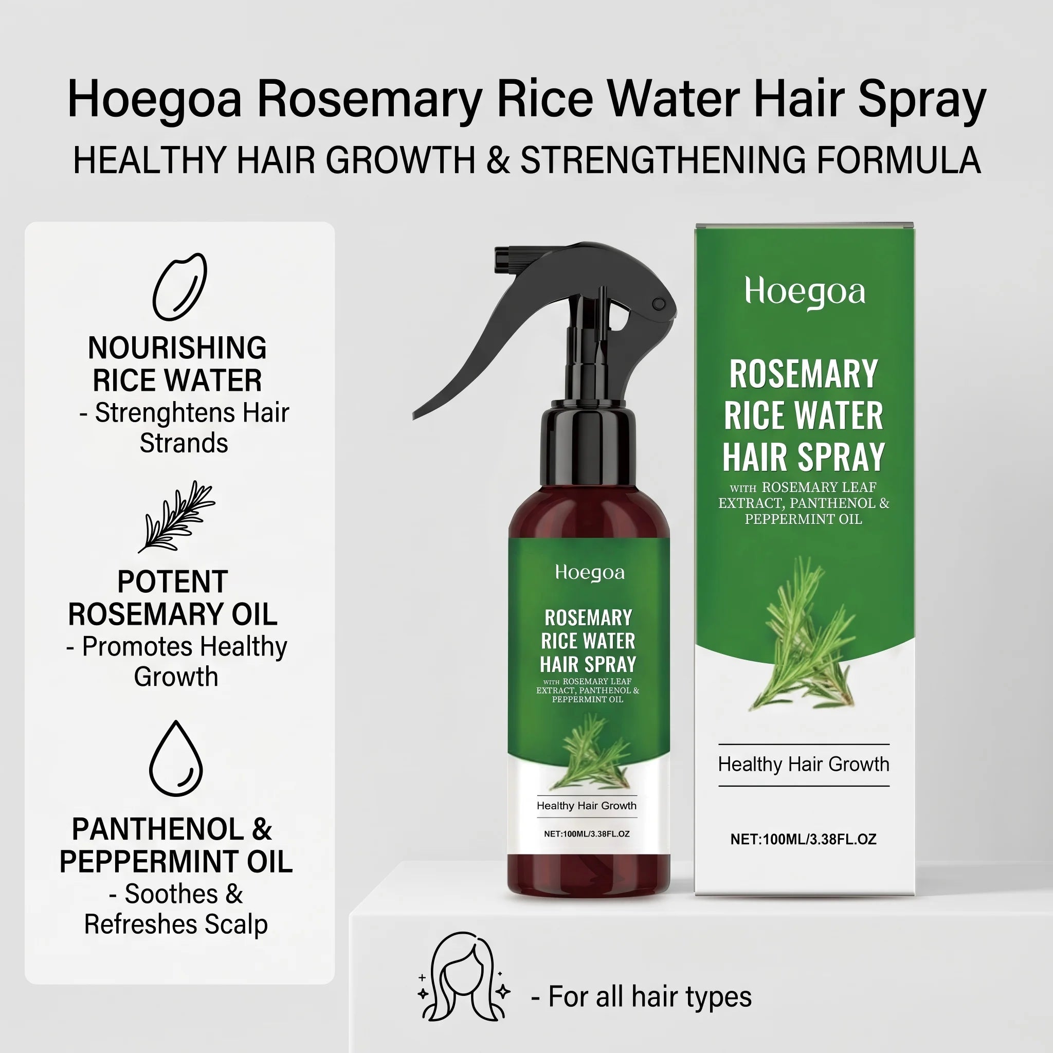Rosemary Rice Water Hair Spray and Leave In Conditioner for Dry Frizzy Hair - 10