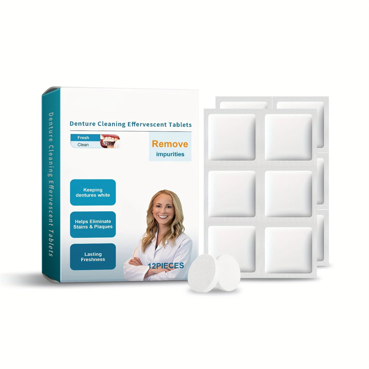 Denture Cleaning Tablets and Effervescent Soak Kit for Daily Dental Hygiene