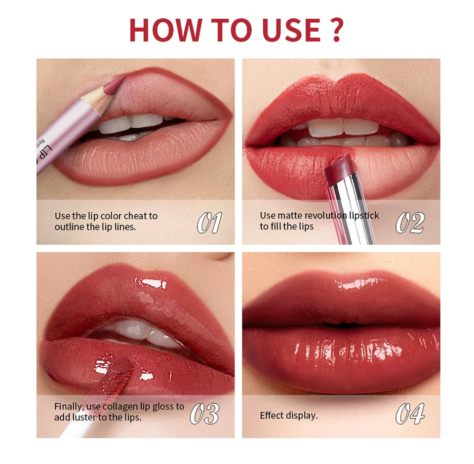 Lip Liner and Lipstick Makeup Set for Perfect Daily and Travel Lip Styling - 14