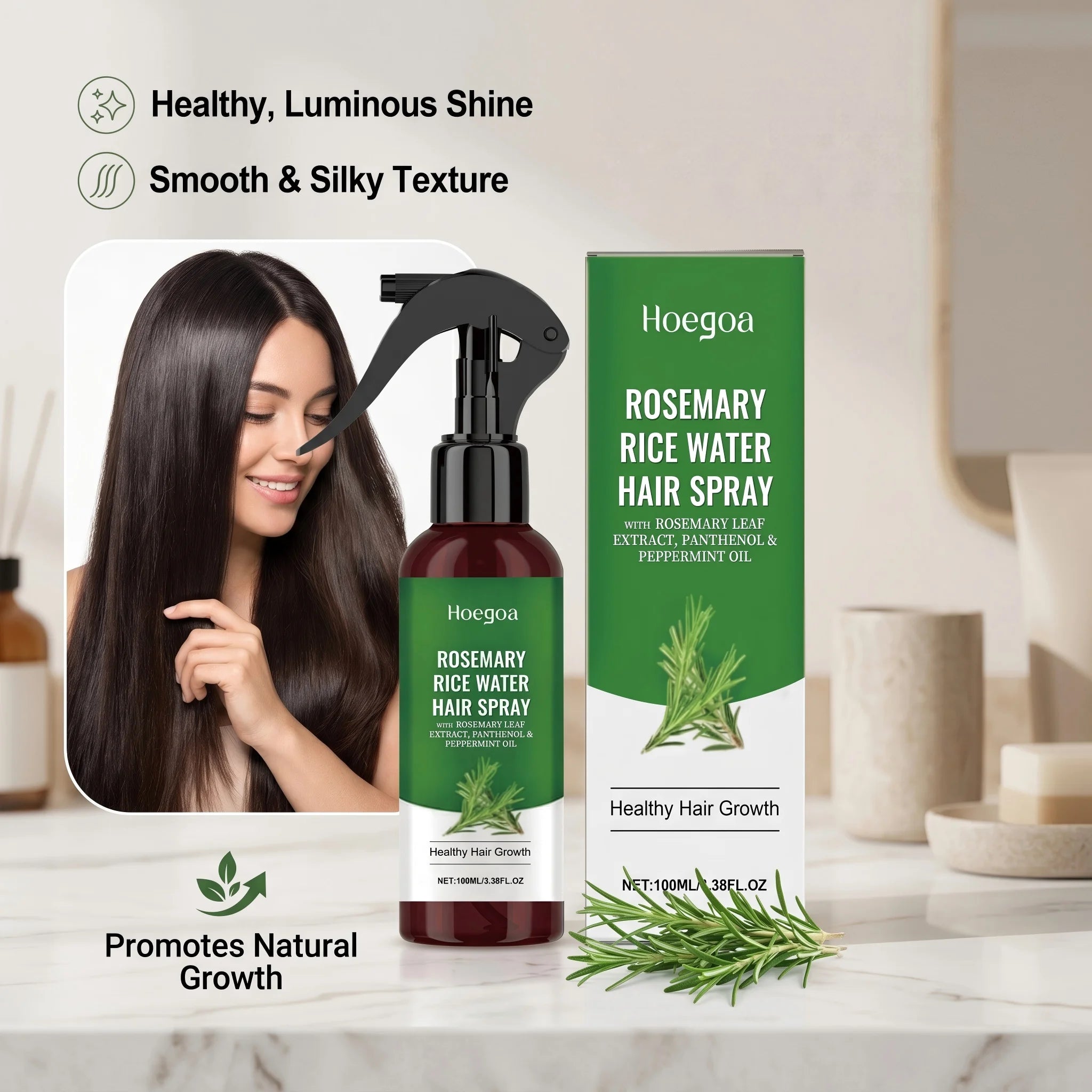 Rosemary Rice Water Hair Spray and Leave In Conditioner for Dry Frizzy Hair - 6