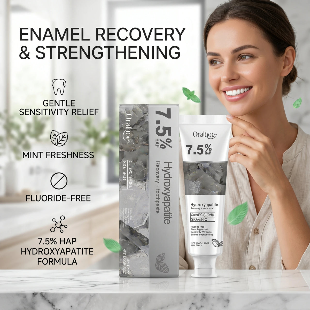 Hydroxyapatite Toothpaste and Enamel Repair Cream for Daily Whitening and Care