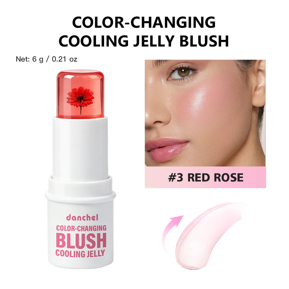 Color Changing Jelly Blush and Floral Tint Stick for Natural Daily Makeup