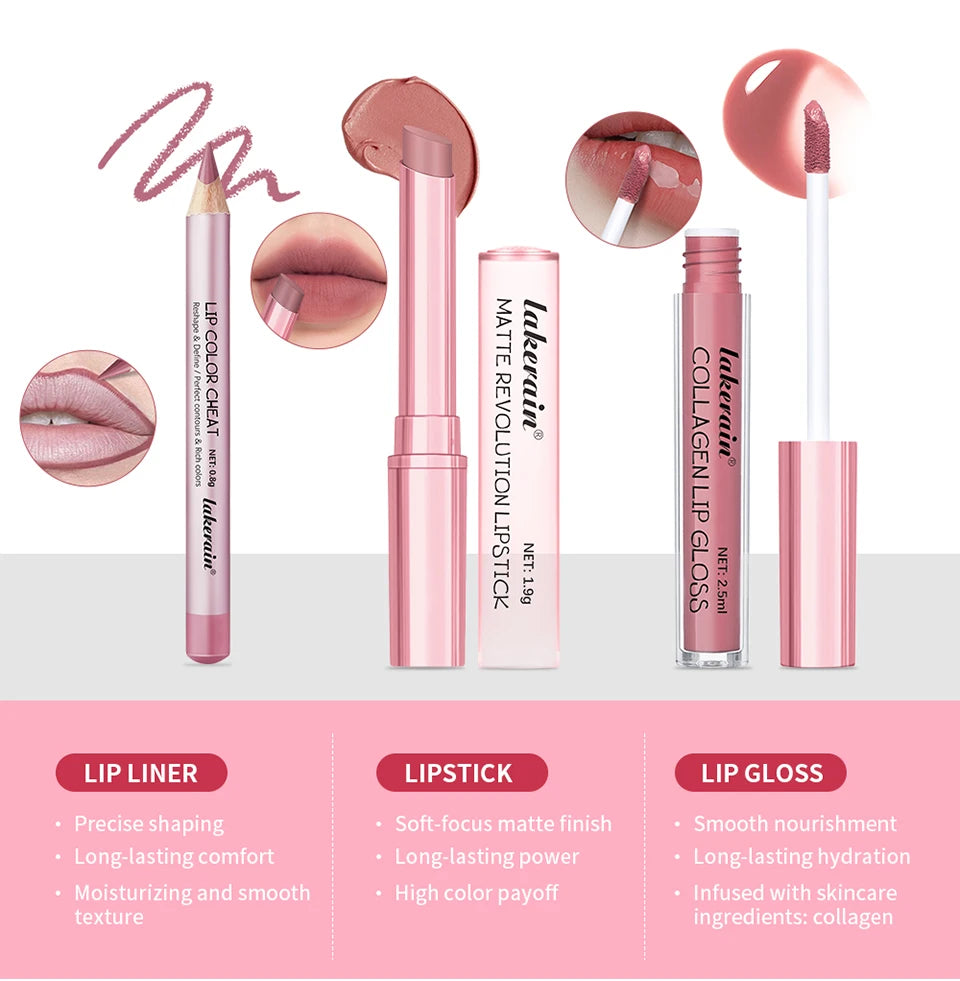 Lip Liner and Lipstick Makeup Set for Perfect Daily and Travel Lip Styling