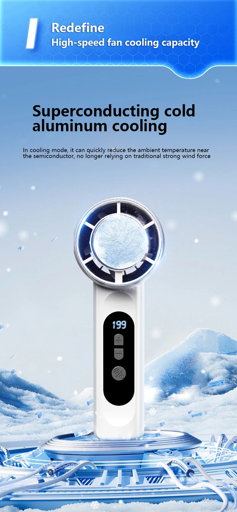 Rechargeable Turbo Mini Fan and Ice Cooling Handheld Device for Travel and Office - 10