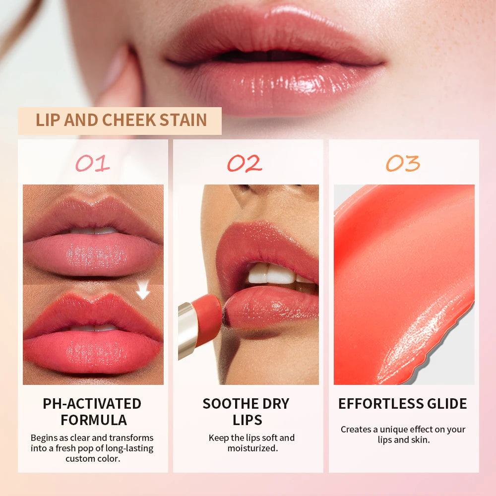 Lip and Cheek Stain and pH Color Changing Balm for Natural Daily Makeup Looks