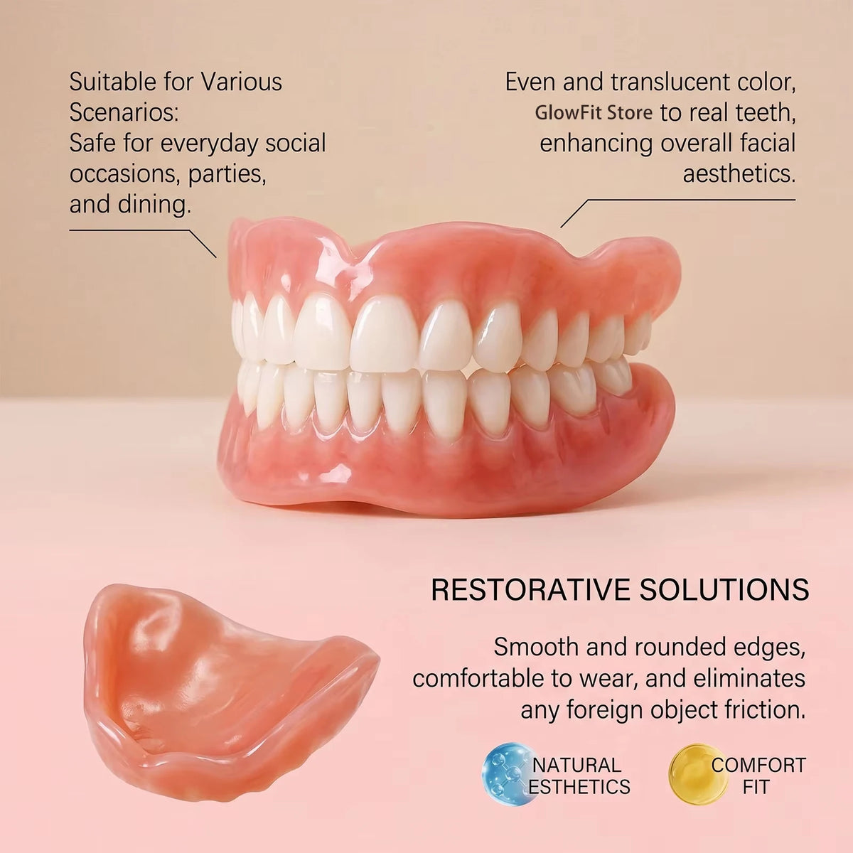 Silicone Full Denture Set and Fake Teeth Alternative for Daily Natural Oral Comfort