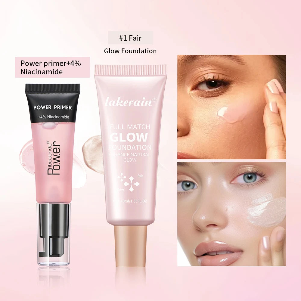 Powder Grip Primer and Glow Foundation Set for radiant everyday makeup looks