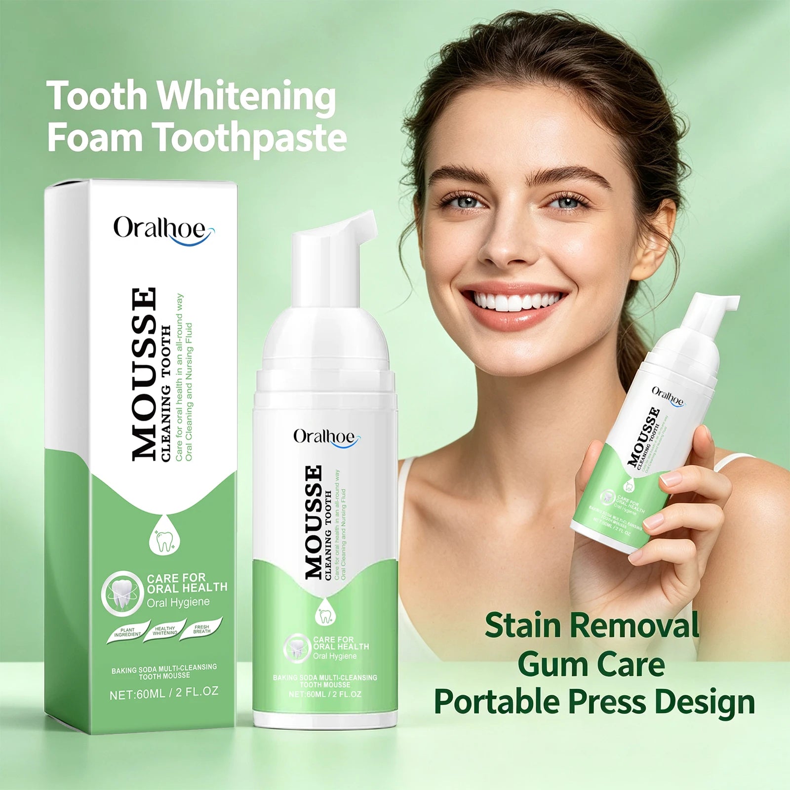 Whitening Foaming Toothpaste and Dental Mousse for Daily Teeth Stain Removal - 2