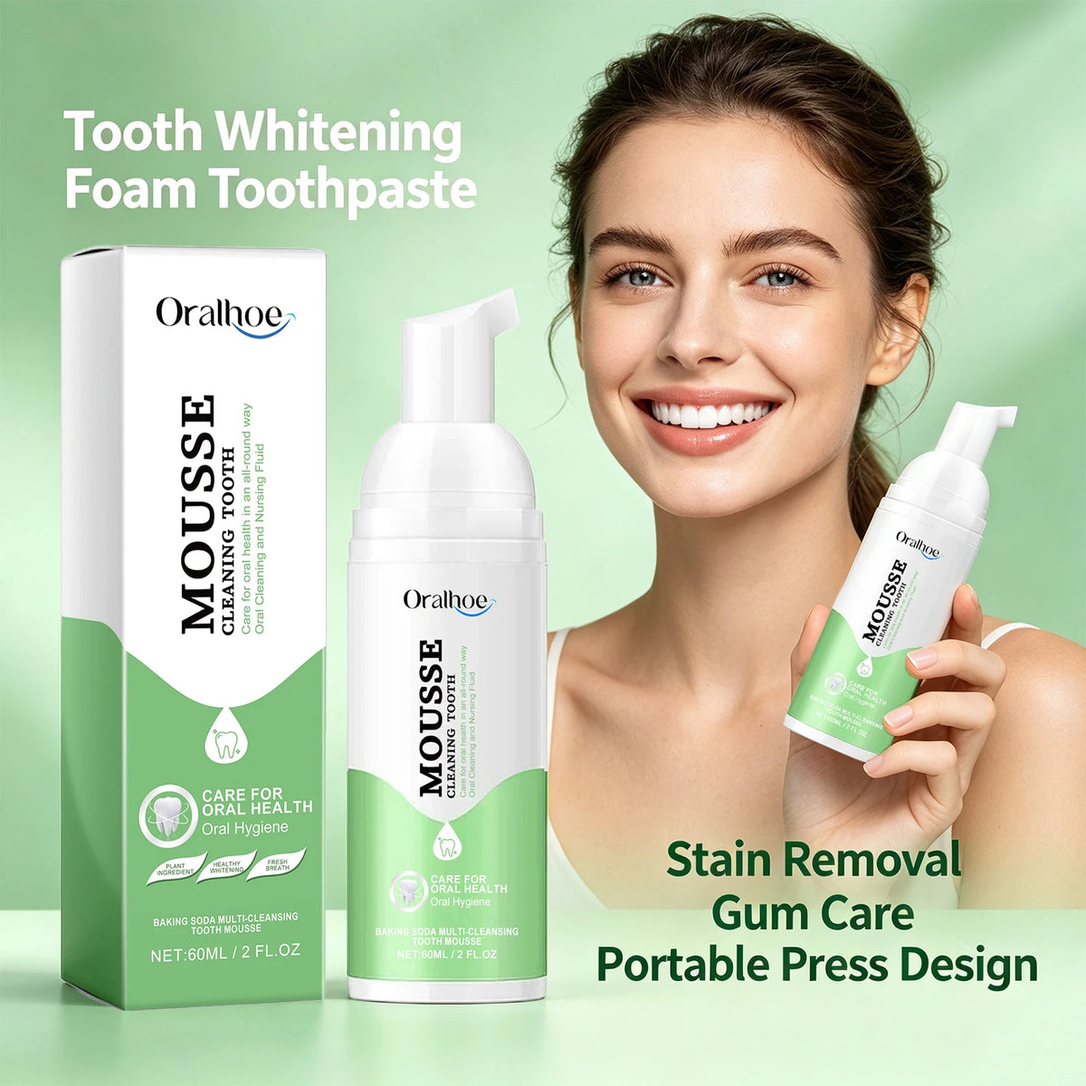 Whitening Foaming Toothpaste and Dental Mousse for Daily Teeth Stain Removal