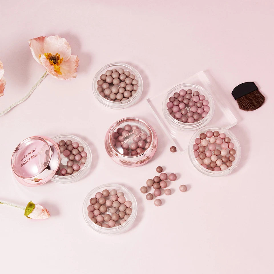 Roller Blush and Shimmer Powder Beads for Natural Glowing Cheek Makeup