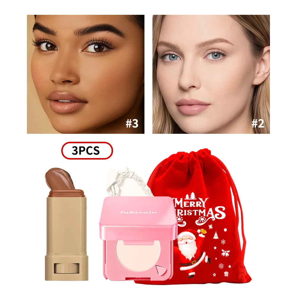 Foundation Stick and Face Powder Compact Set for Flawless Matte Daily Makeup Look