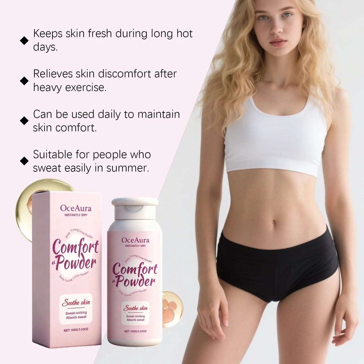 Comfort Powder and Sweat Absorbing Dust for Hot Summer Skin Protection
