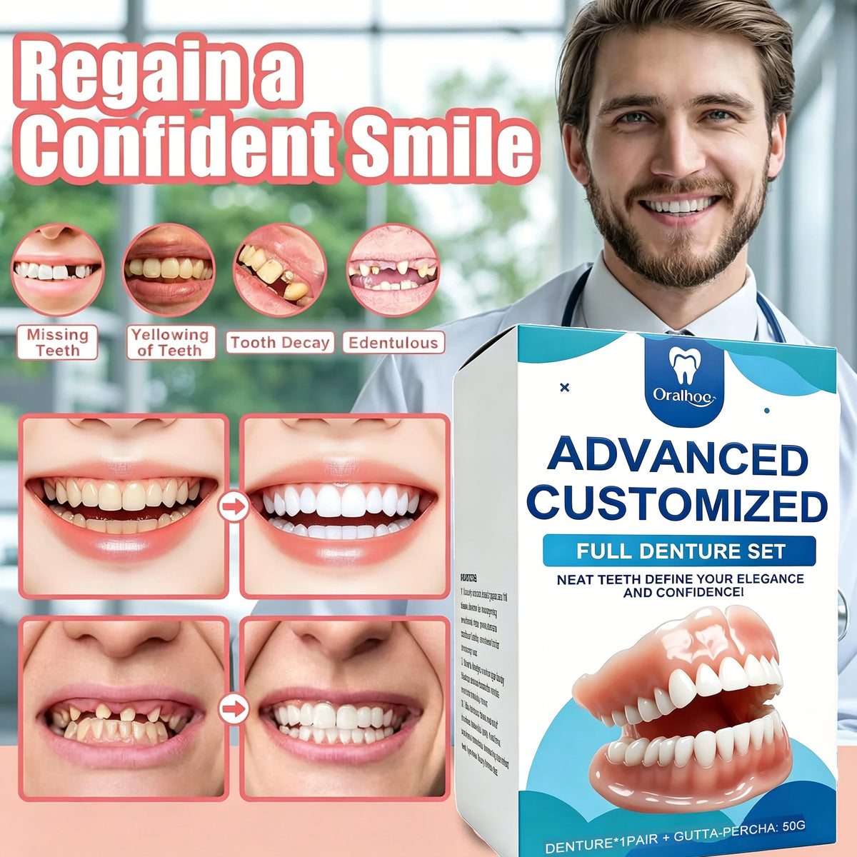 Full Denture Set and Temporary False Teeth Veneers for a Confident Daily Smile
