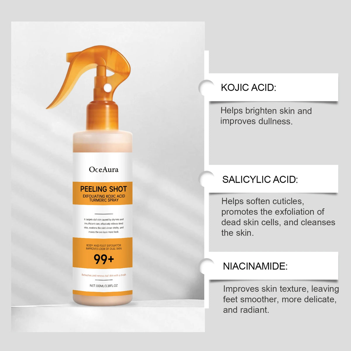 Exfoliating Spray and Skin Brightening Serum for Body and Foot Care Routine