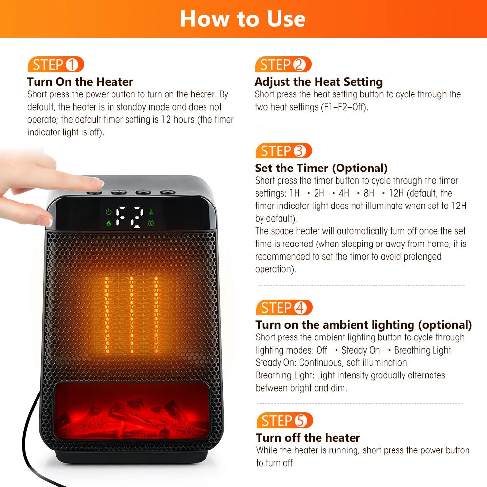 Electric Space Heater and Personal Warm Air Blower for Winter Office and Home Use