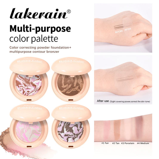Baked Color Correcting Foundation and Face Powder Palette for Daily Makeup Routine