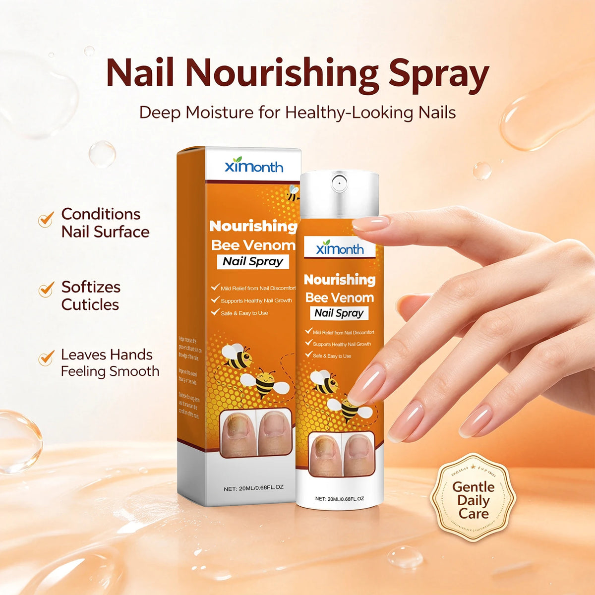 Bee Venom Nail Spray and Fungus Treatment for Restoring Damaged and Brittle Nails