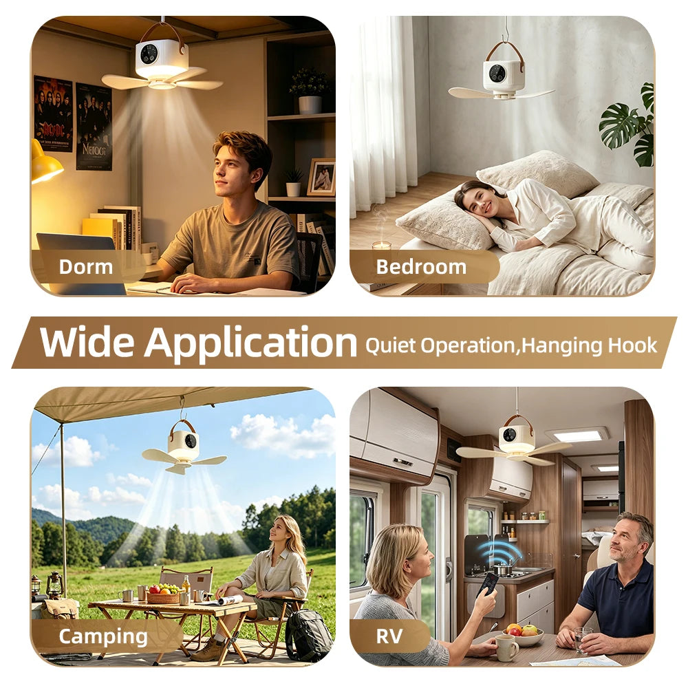 Portable Ceiling Fan and Hanging Tent Light for Camping Dorms and Bedrooms - 12